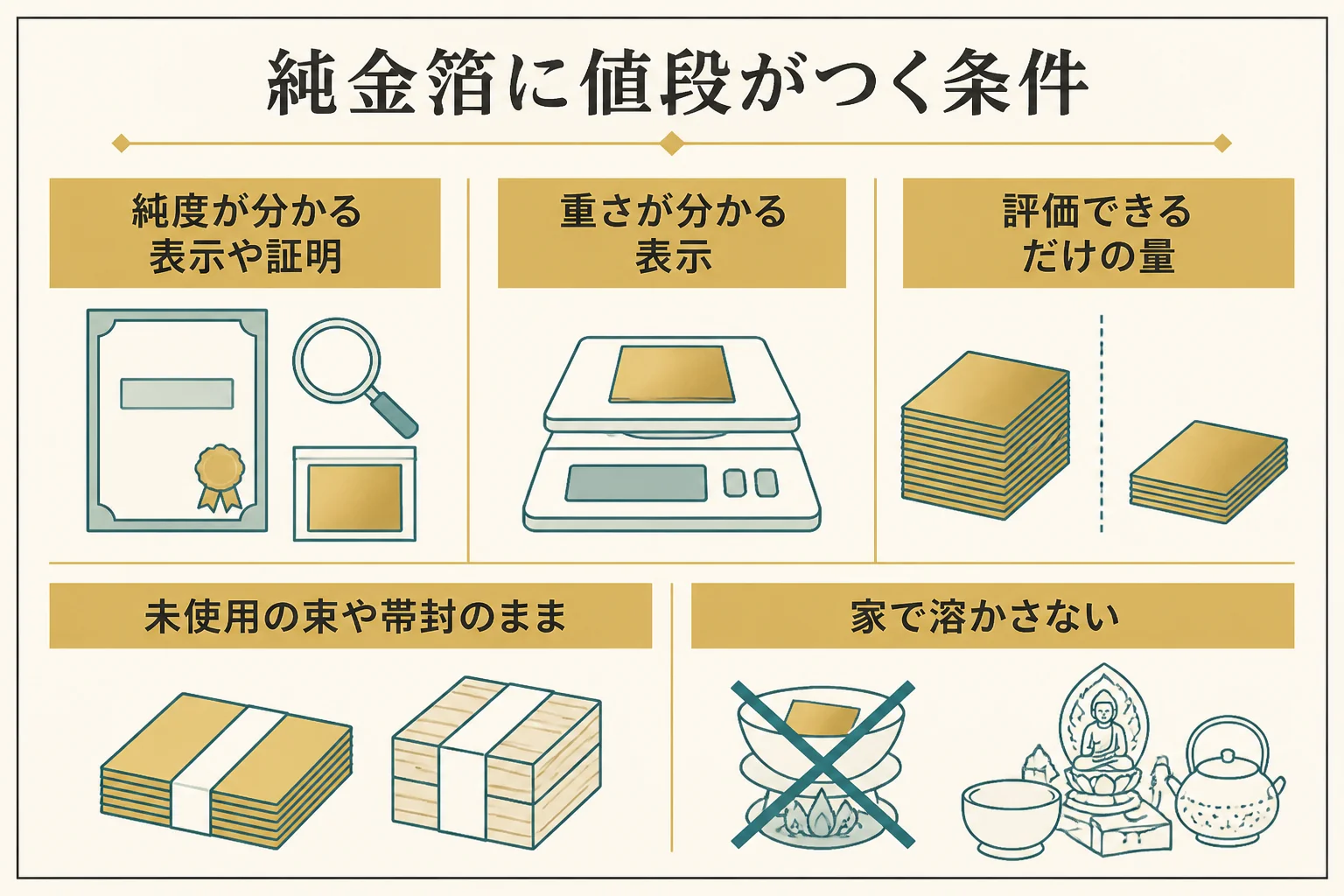 純金箔に値段がつく条件を示した図解