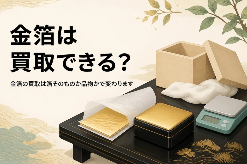 金箔の束と金箔を貼った小箱を描いたアイキャッチ