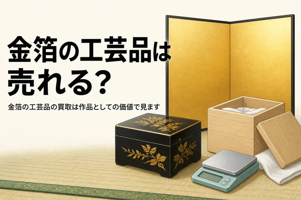 金箔の屏風と漆の小箱と桐箱を描いたアイキャッチ