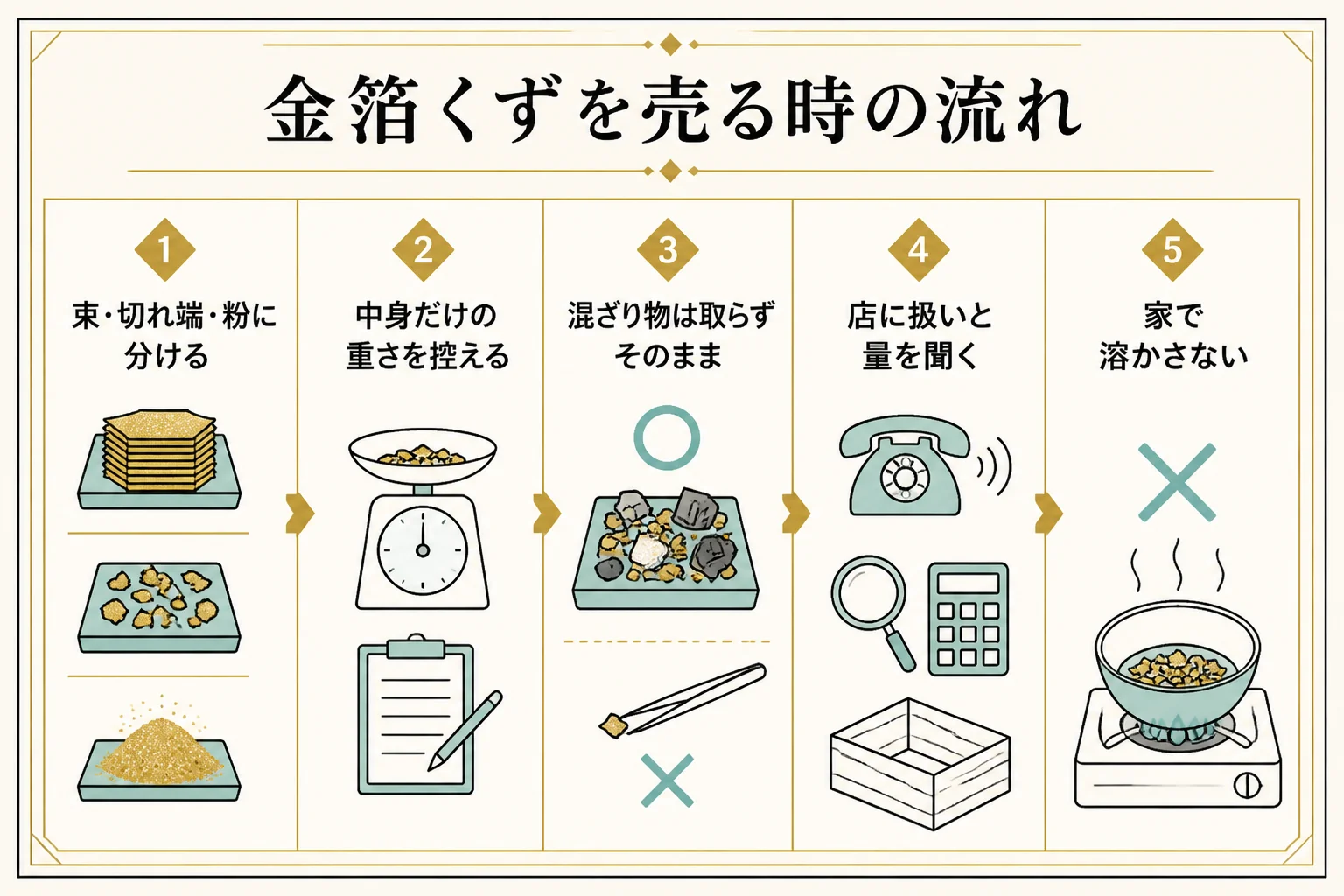 金箔くずを売る時の流れを示した図解
