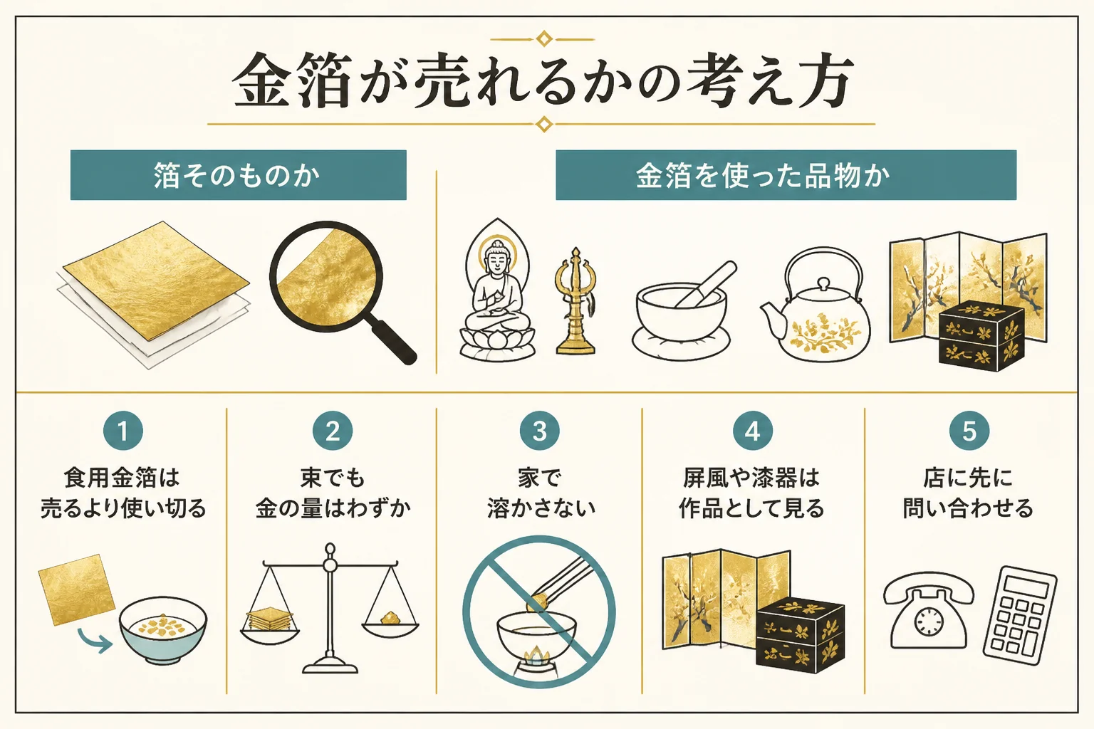 金箔が売れるかどうかの考え方を示した図解