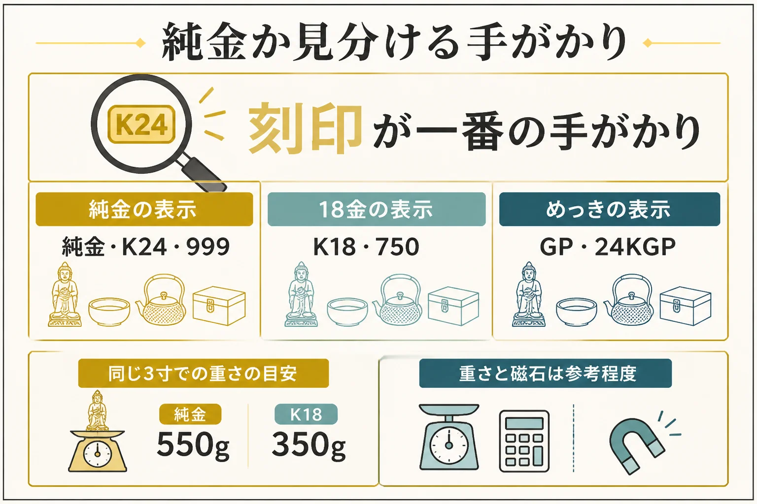 おりんが純金か見分ける手がかりの図解