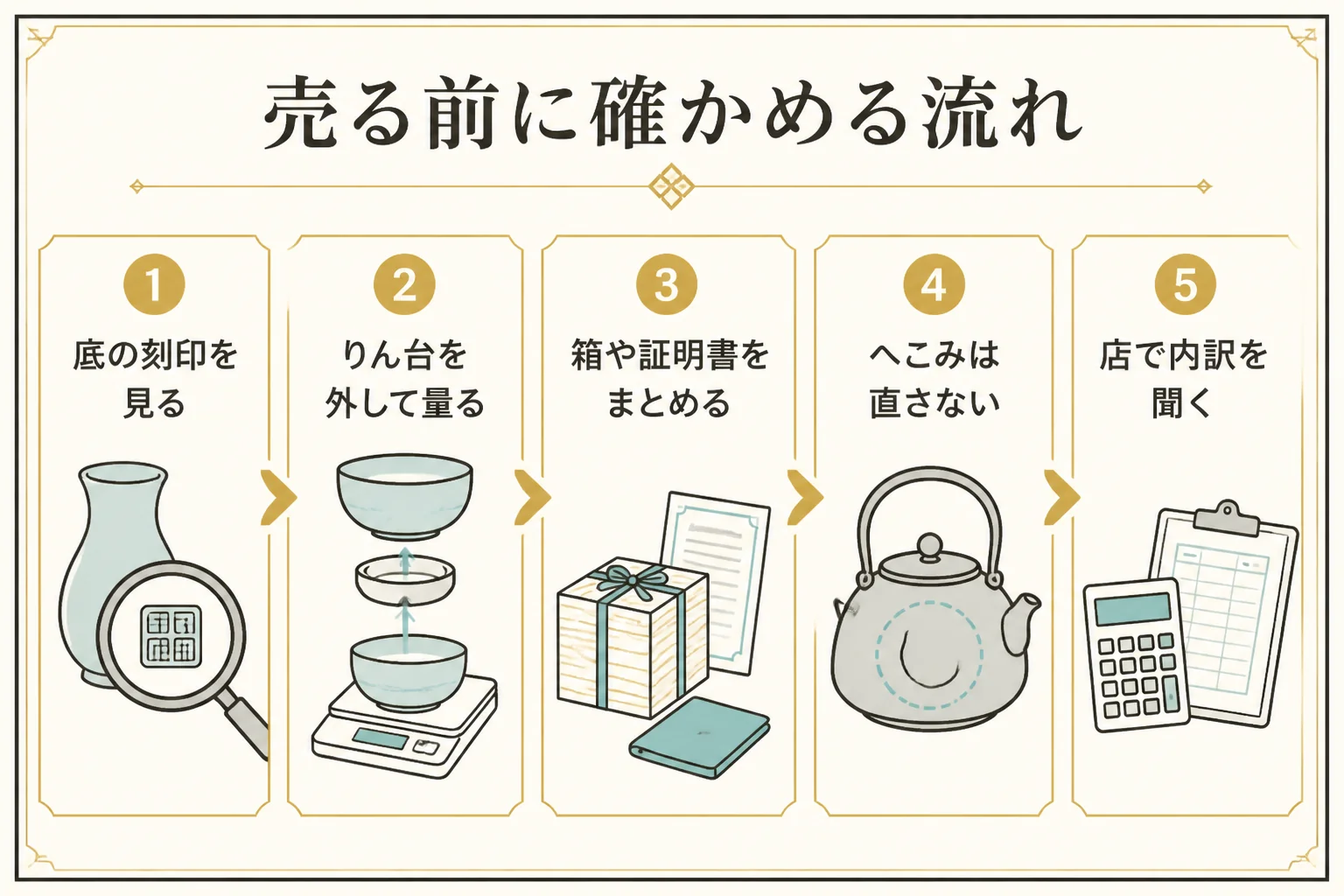 純金のおりんを売る前に確かめる流れの図解