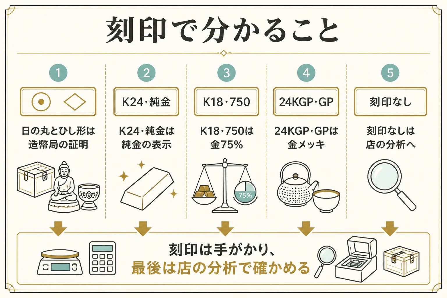 恵比寿・大黒の置物の刻印で分かることを示した図解