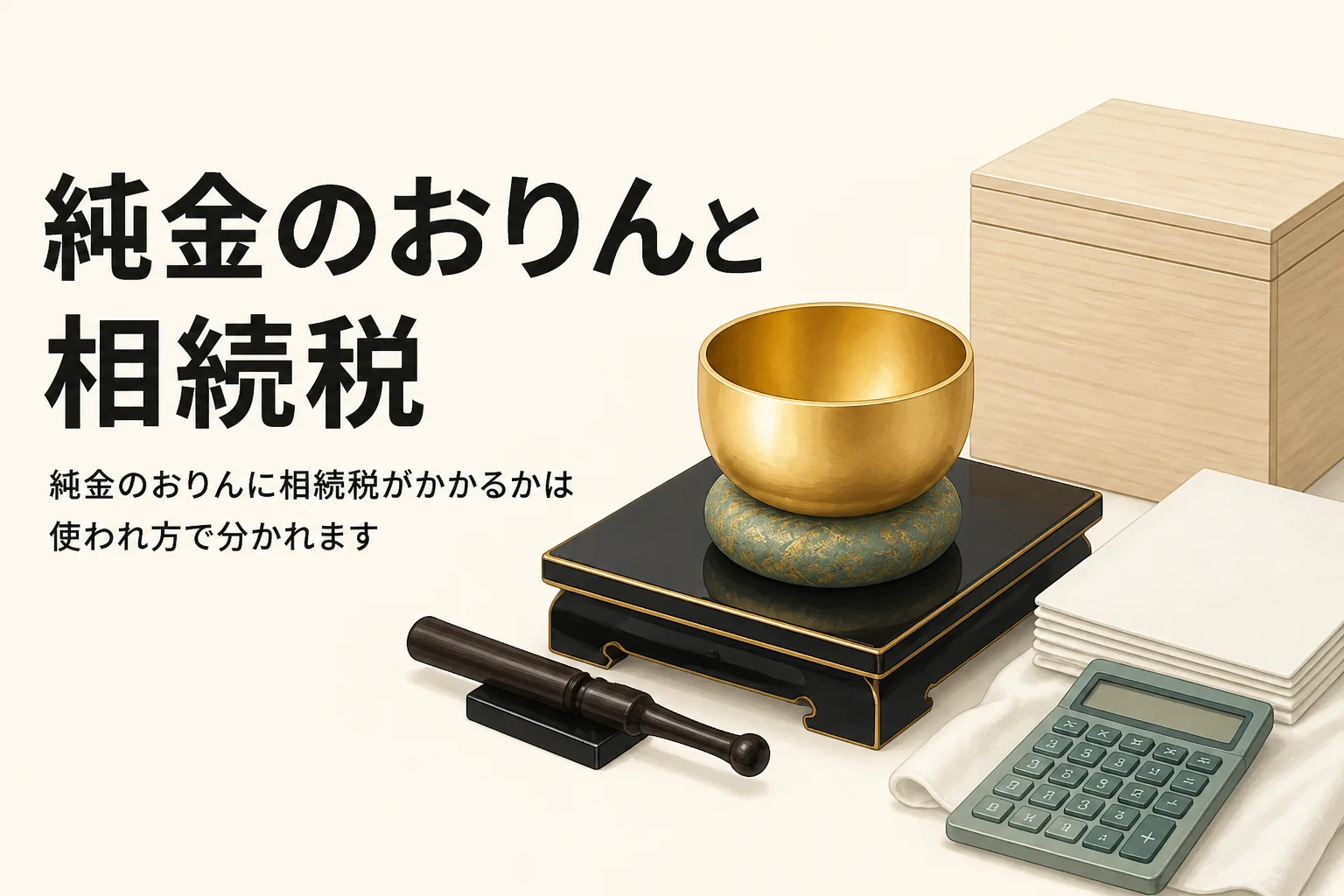純金のおりんと書類を描いた相続税のアイキャッチ