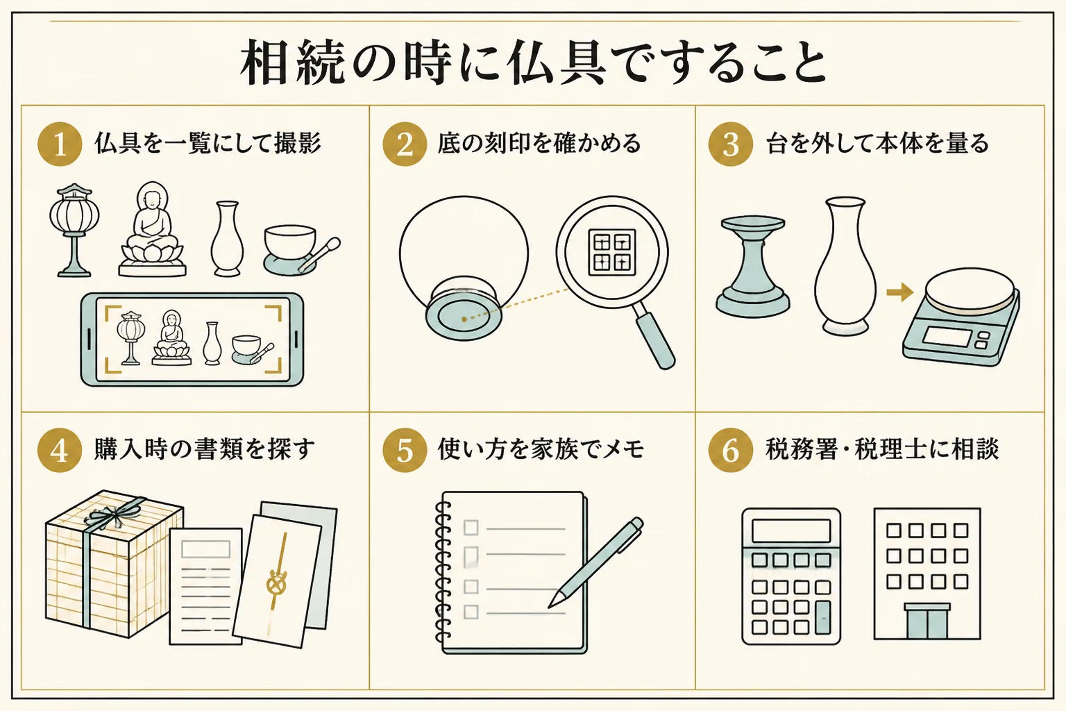 相続の時に純金の仏具ですることの流れを示した図解