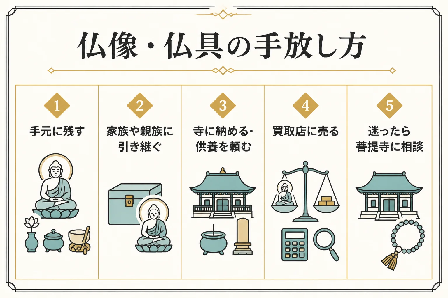 仏像や仏具の手放し方の選び方を示した図解